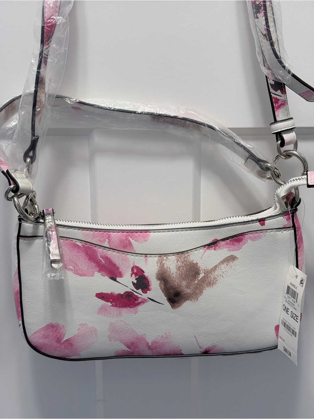 Alfani White Crossbody Purse with Pink Floral Watercolor Print - Picture 2 of 7